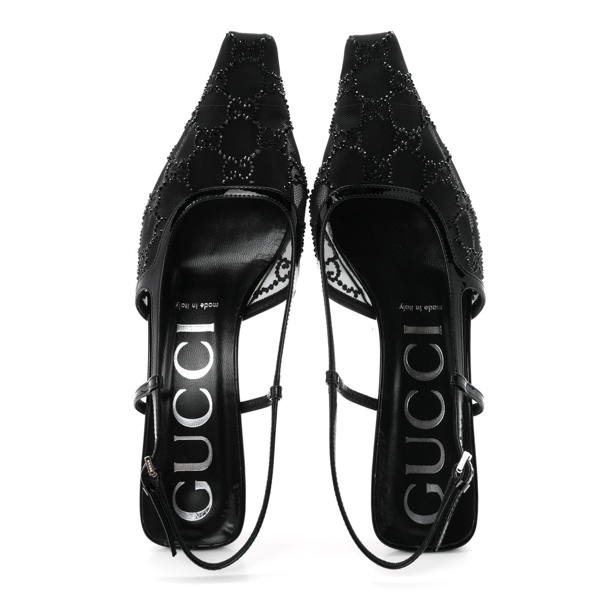 Gucci Suede Mesh Crystal GG Monogram Slingback Pumps 38 Black 2 of 8