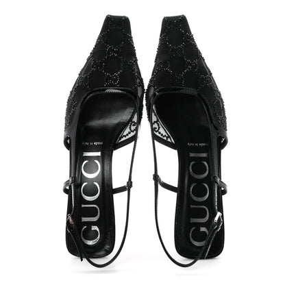 Gucci Suede Mesh Crystal GG Monogram Slingback Pumps 38 Black 2 of 8