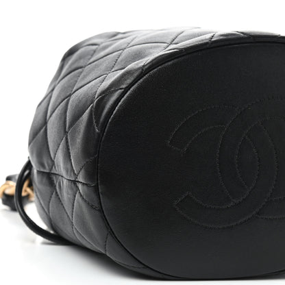 Chanel Shiny Lambskin Quilted Chain Is More Drawstring Bag Black 6 of 9