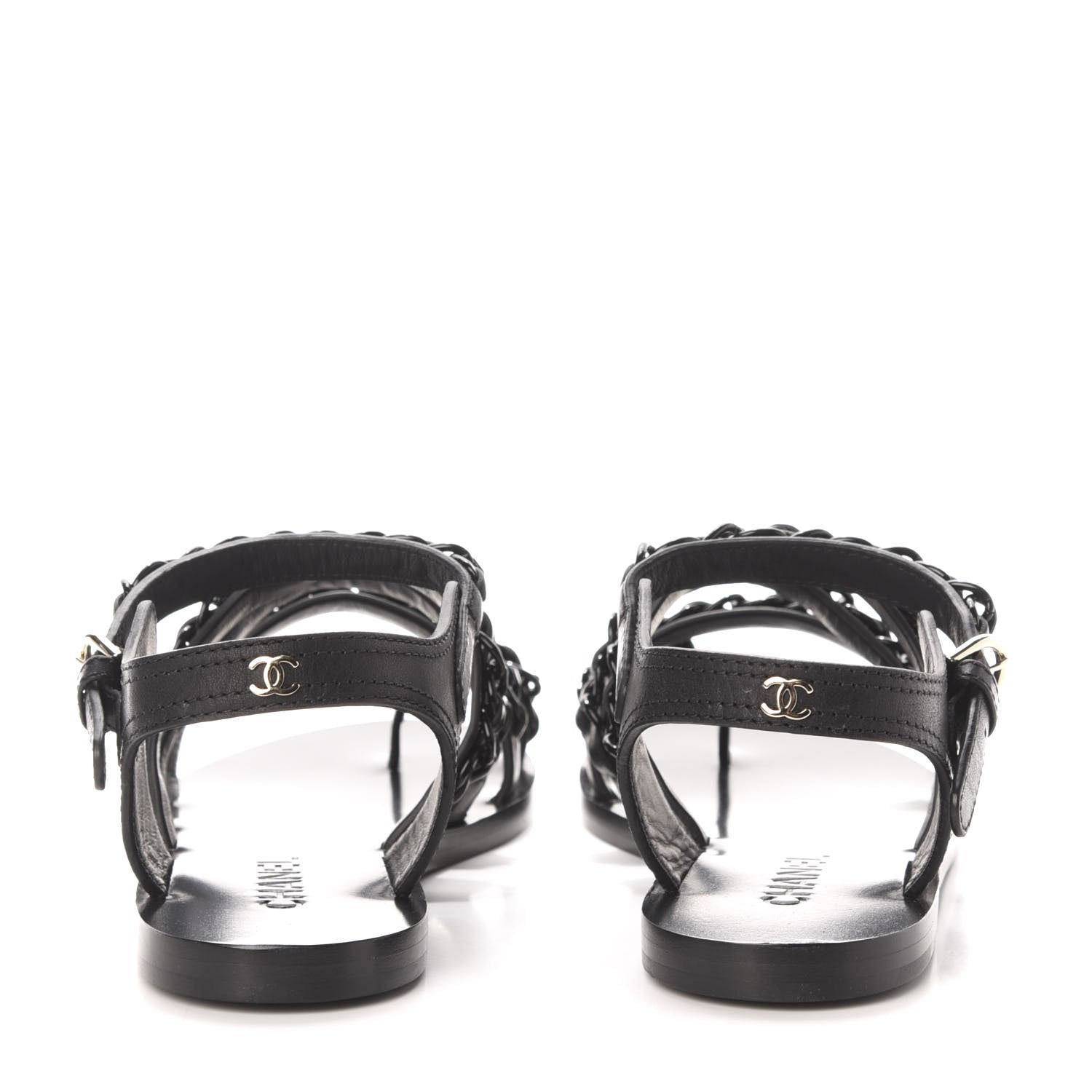 Chanel Calfskin Chain Flat Sandals 38 Black 4 of 9