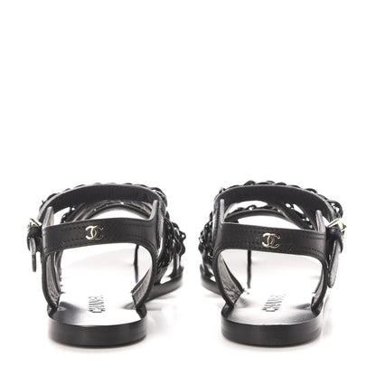 Chanel Calfskin Chain Flat Sandals 38 Black 4 of 9