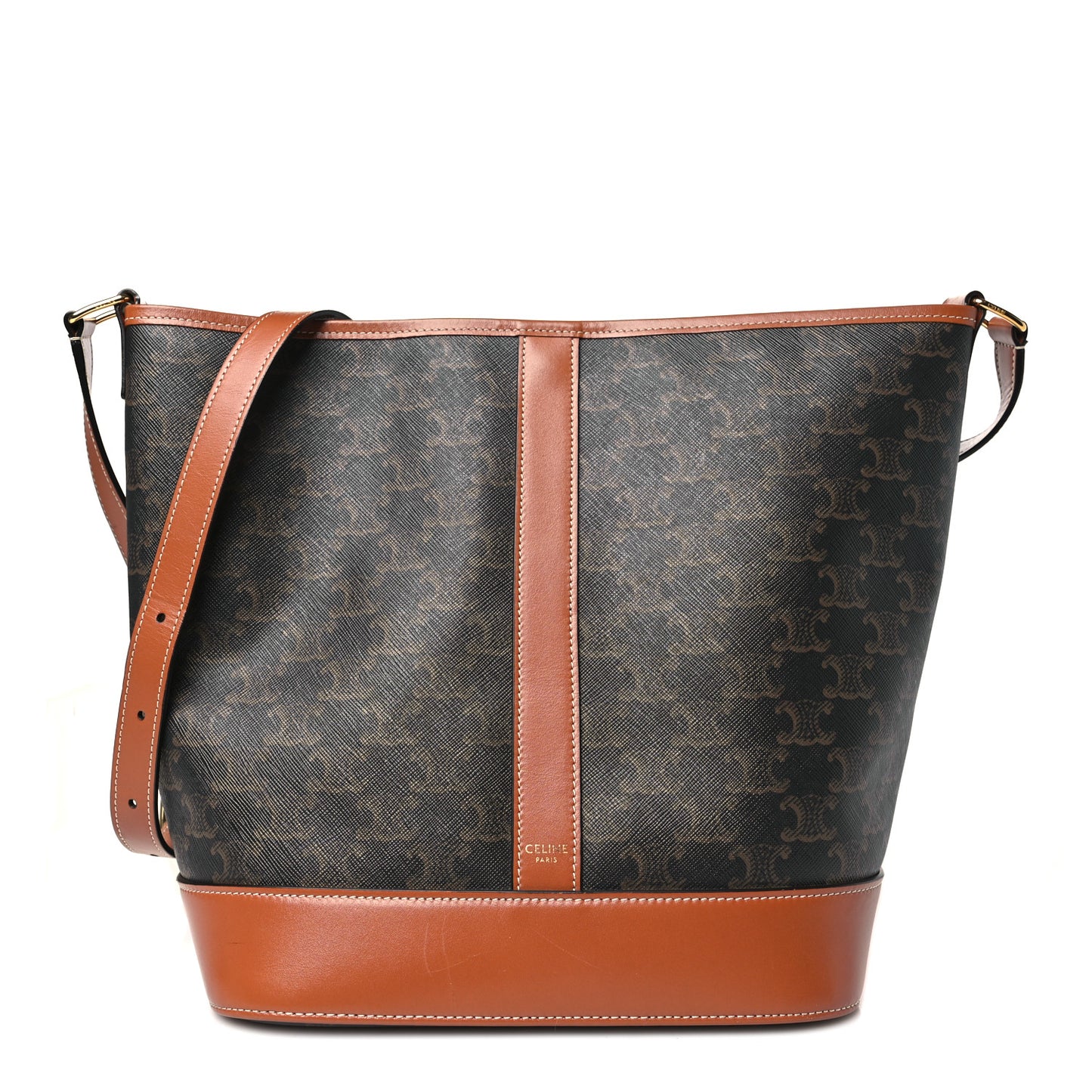 Triomphe Canvas Calfskin Medium Bucket Bag Tan