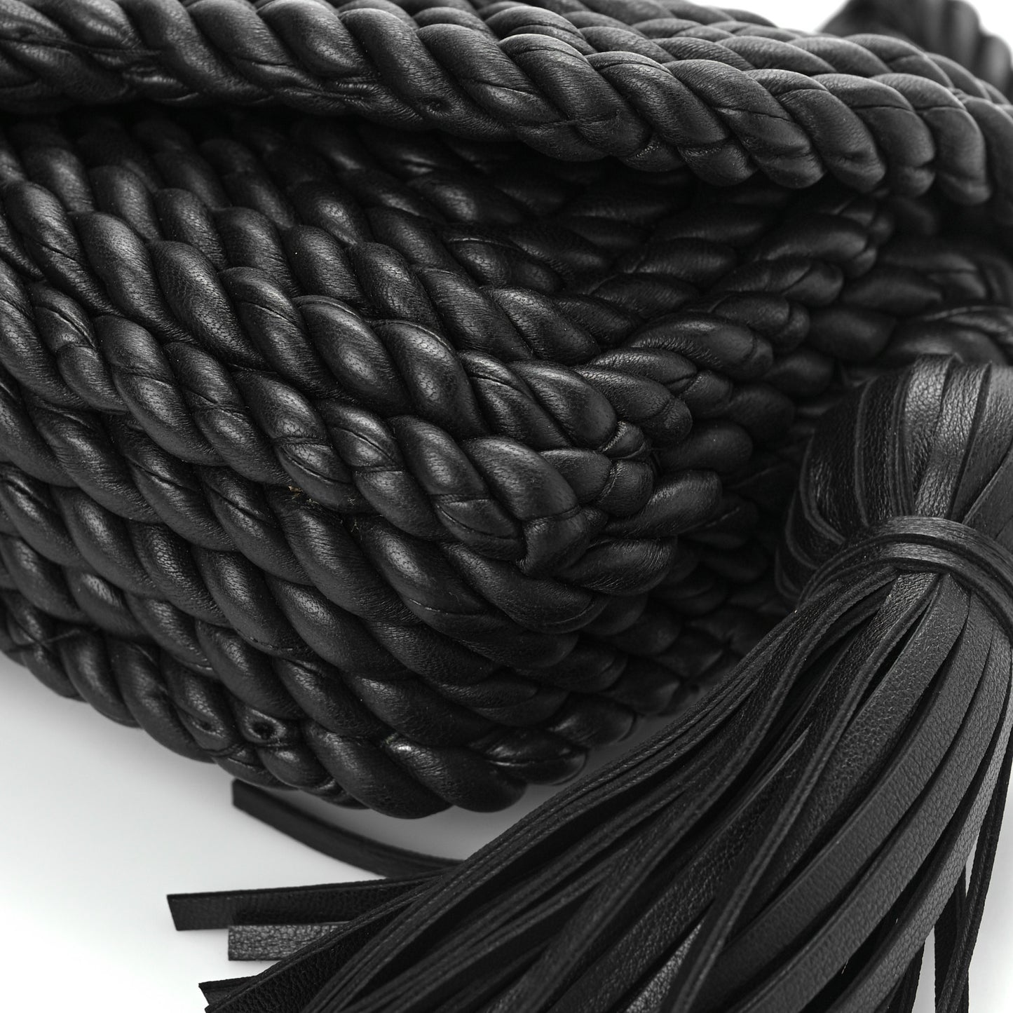 Lambskin Torchon Tasseled Twisted Shoulder Bag Black