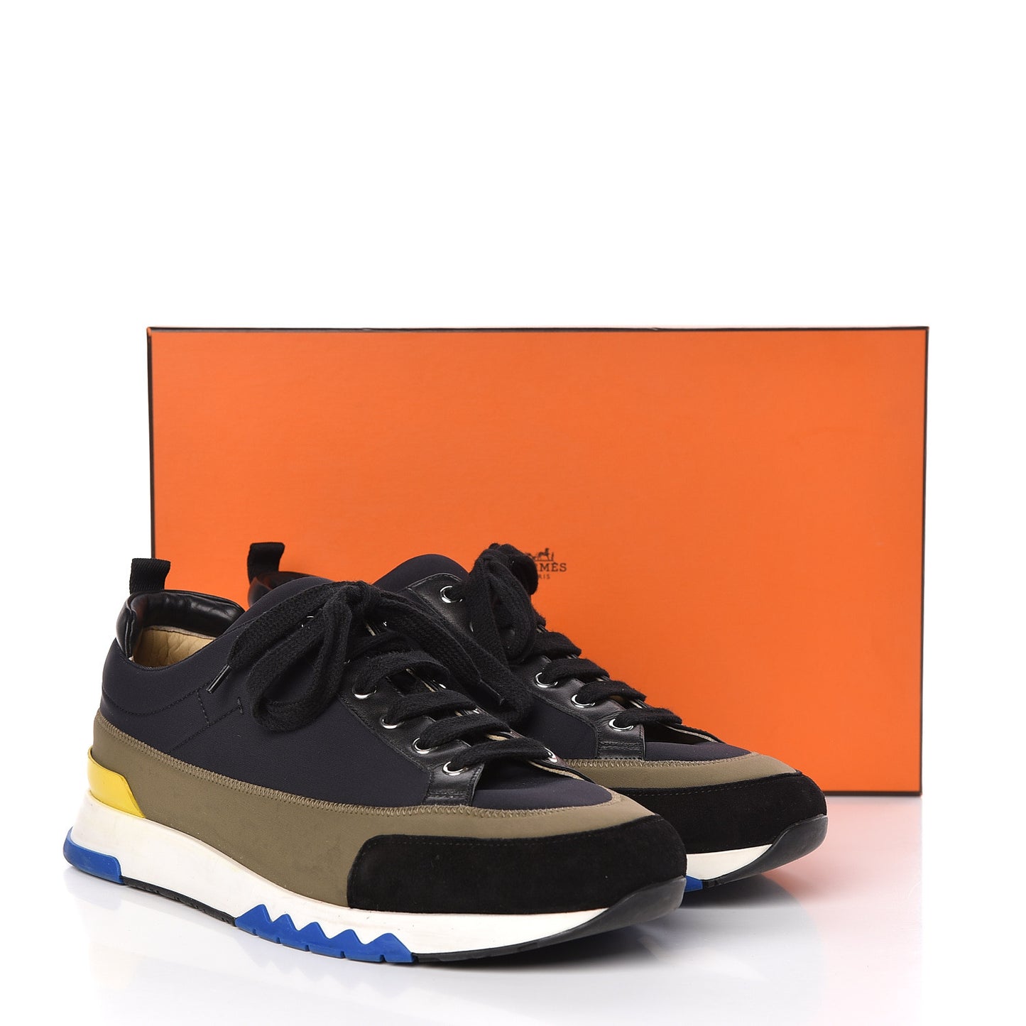 Technical Canvas Suede Goatskin Calfskin Mens Rapid Sneakers 42.5 Khaki Black