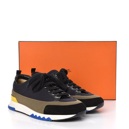 Hermes Technical Canvas Suede Goatskin Calfskin Mens Rapid Sneakers 42.5 Khaki Black 11 of 11