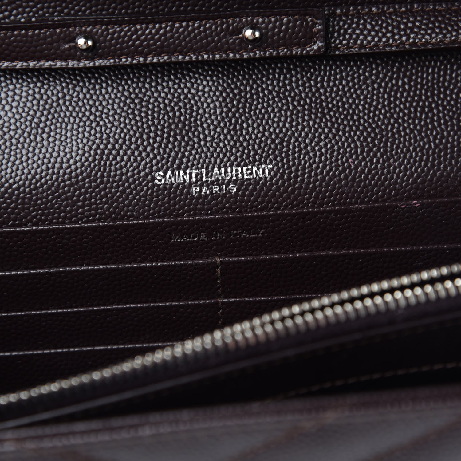Saint Laurent Grain De Poudre Matelasse Chevron Monogram Chain Wallet Dark Brown 7 of 11