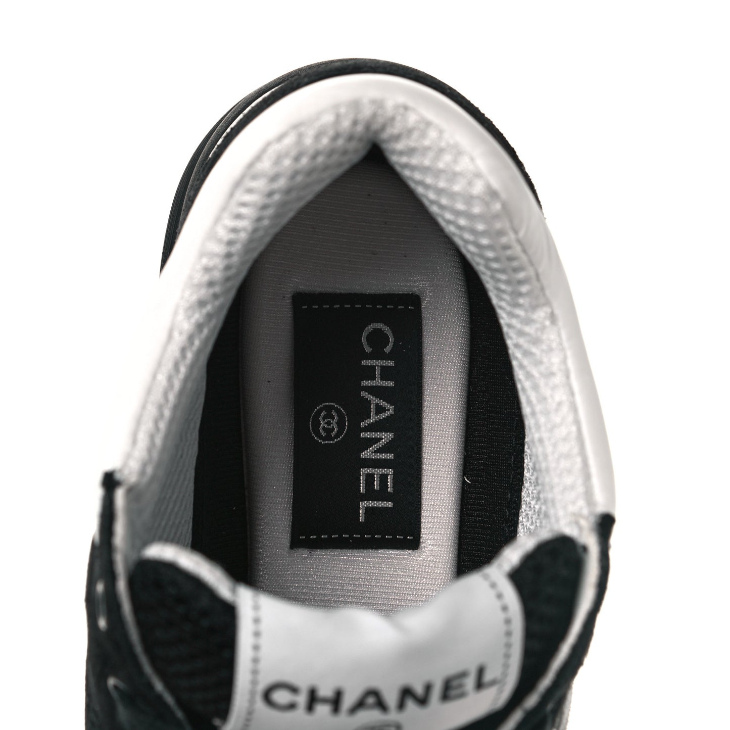 Mesh Suede Grained Calfskin Womens CC Sneakers 37 Black White