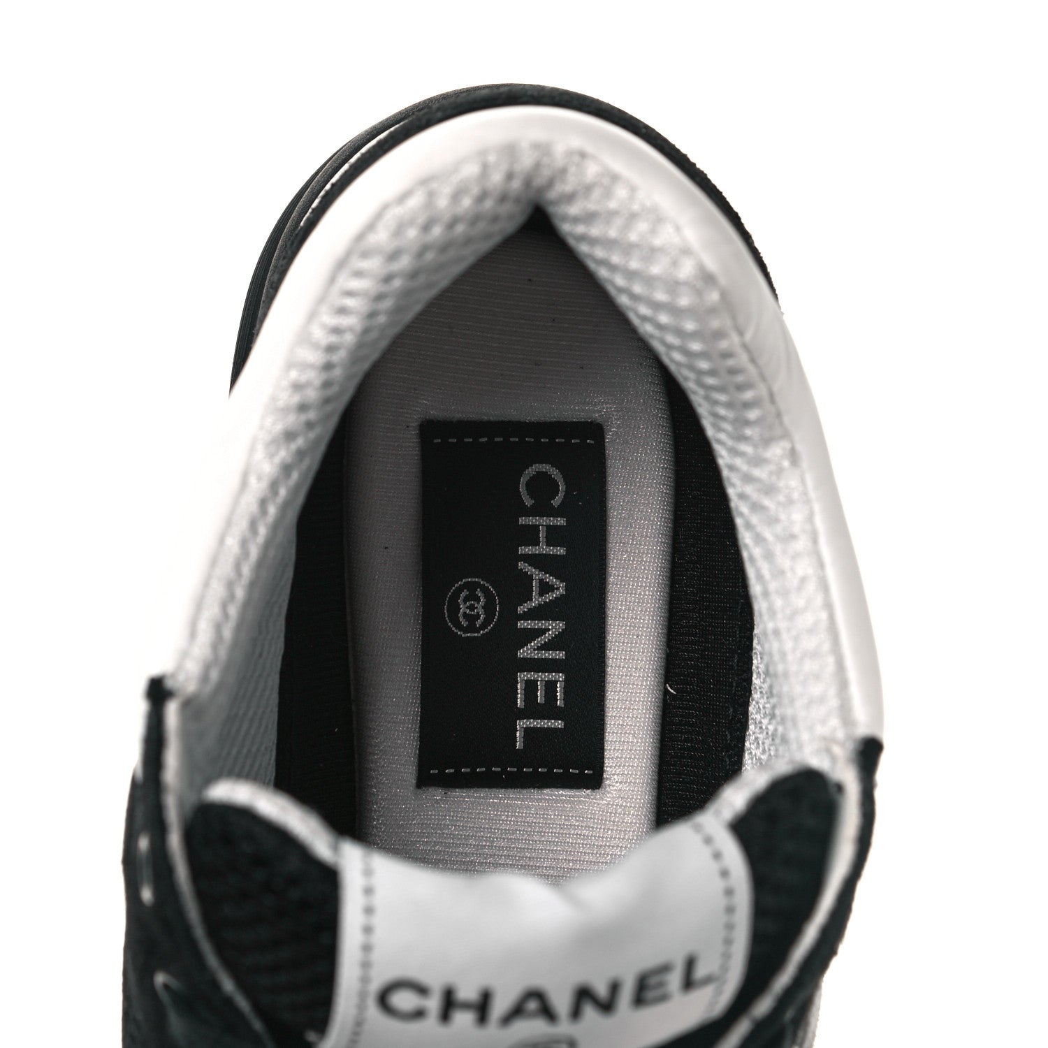 Chanel Mesh Suede Grained Calfskin Womens CC Sneakers 37 Black White 6 of 8