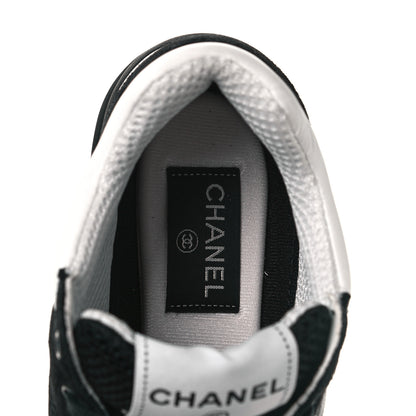 Chanel Mesh Suede Grained Calfskin Womens CC Sneakers 37 Black White 6 of 8