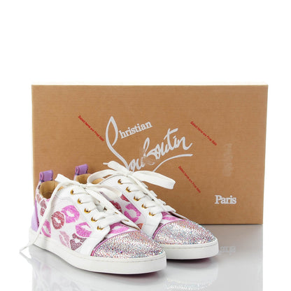 Christian Louboutin Metallic Fabric Lurex Embellished Lips Print Gondolastrass Sneakers 37 Version White 8 of 9