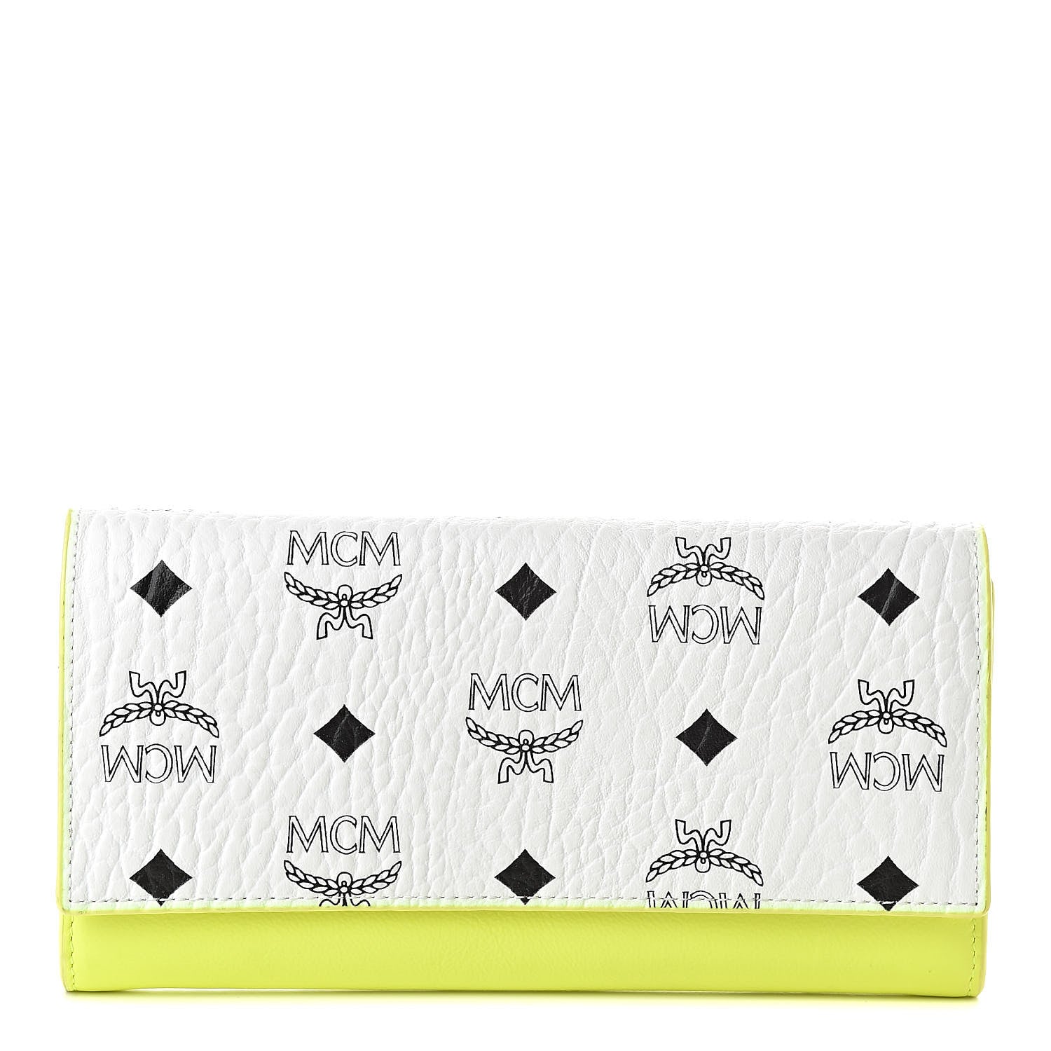 MCM Visetos Grained Calfskin Wilder Flap Wallet White Green 1 of 11