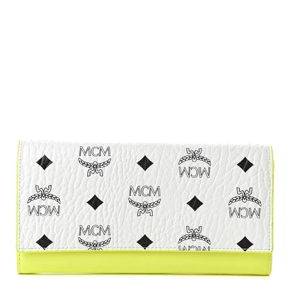 MCM Visetos Grained Calfskin Wilder Flap Wallet White Green 1 of 11