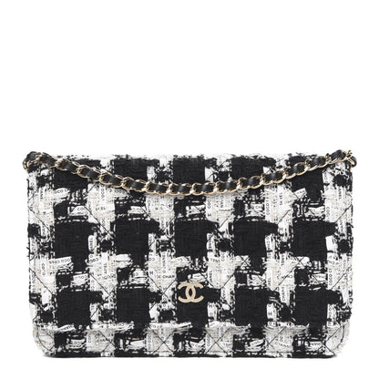 Chanel Tweed Quilted Wallet On Chain WOC Black Ecru White 1 of 11