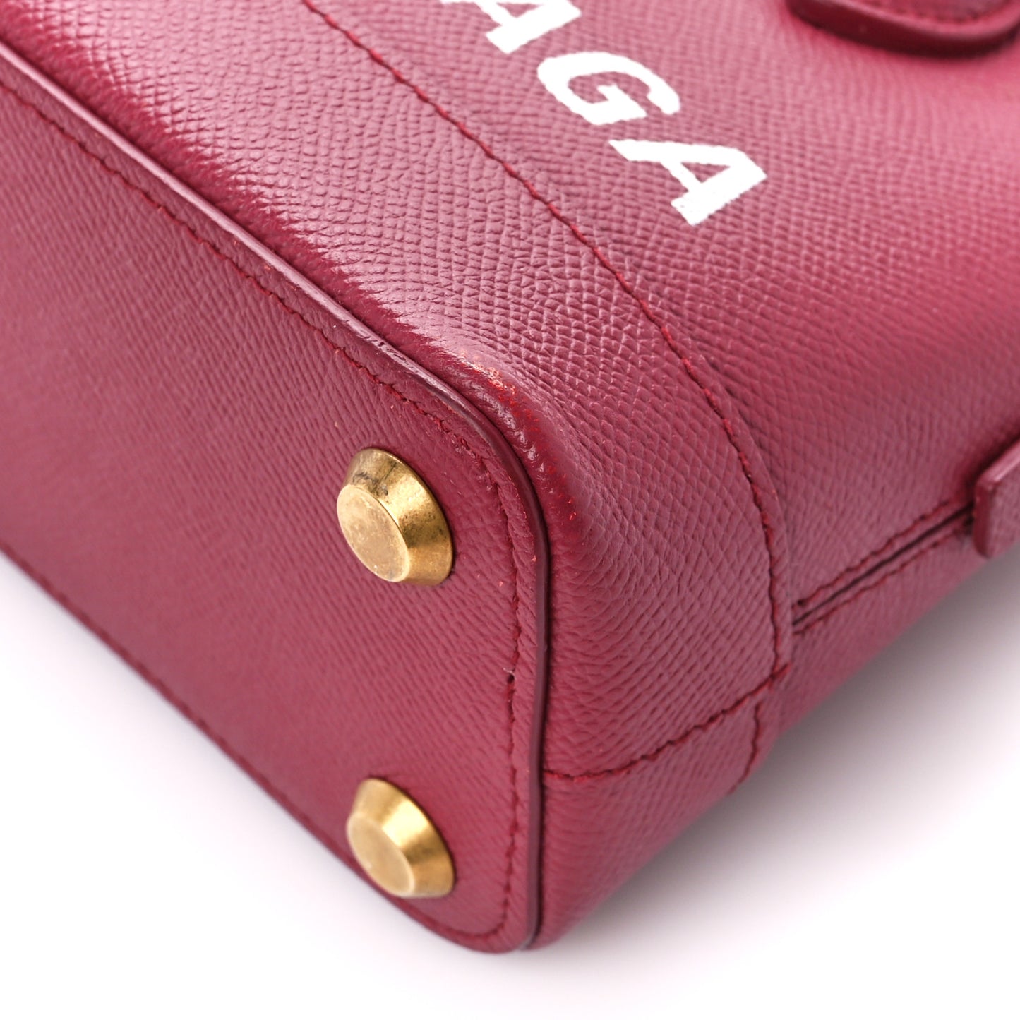 Signature Grained Calfskin Logo XXS Ville Top Handle Bag Rouge Grenat White