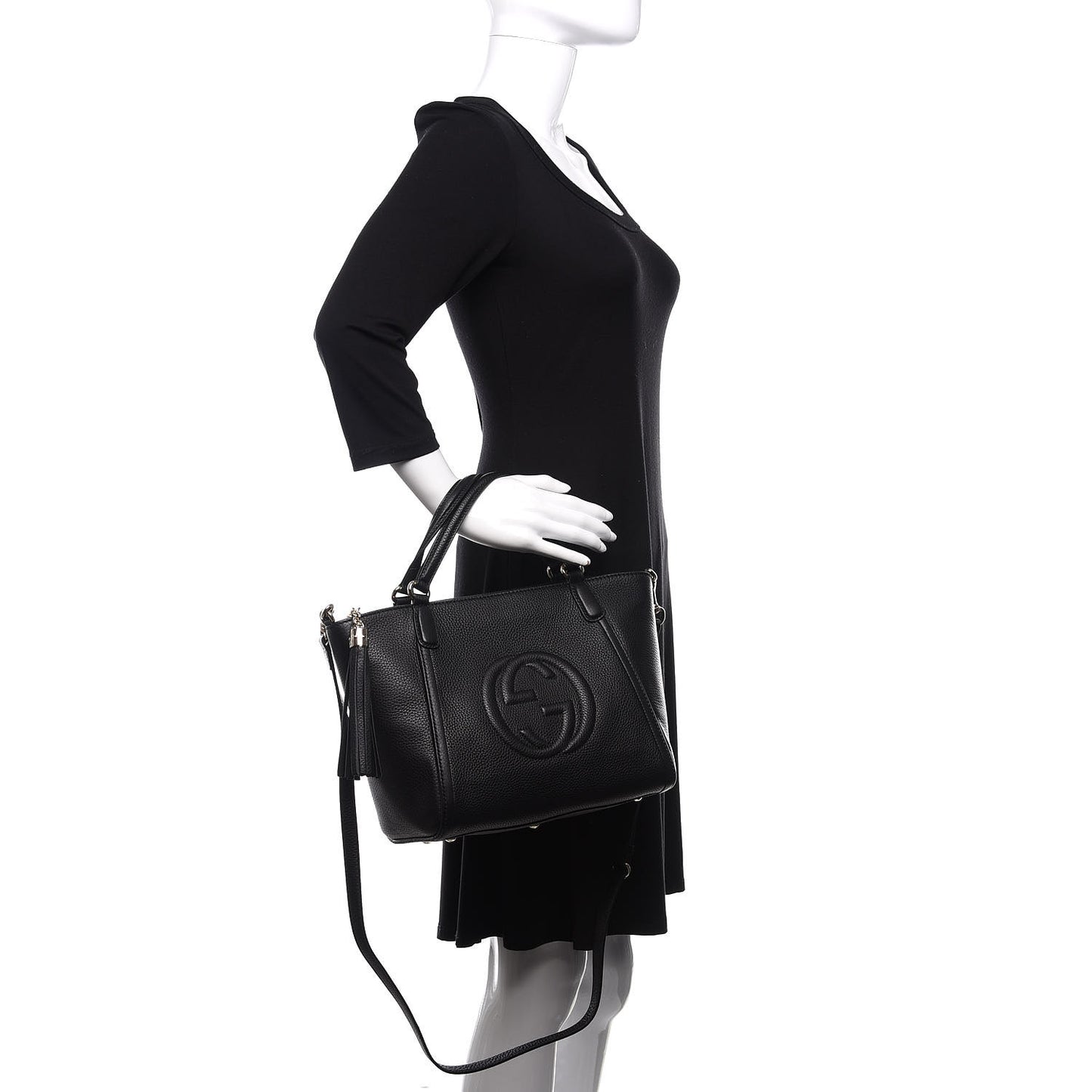 Pebbled Calfskin Small Soho Top Handle Bag Black