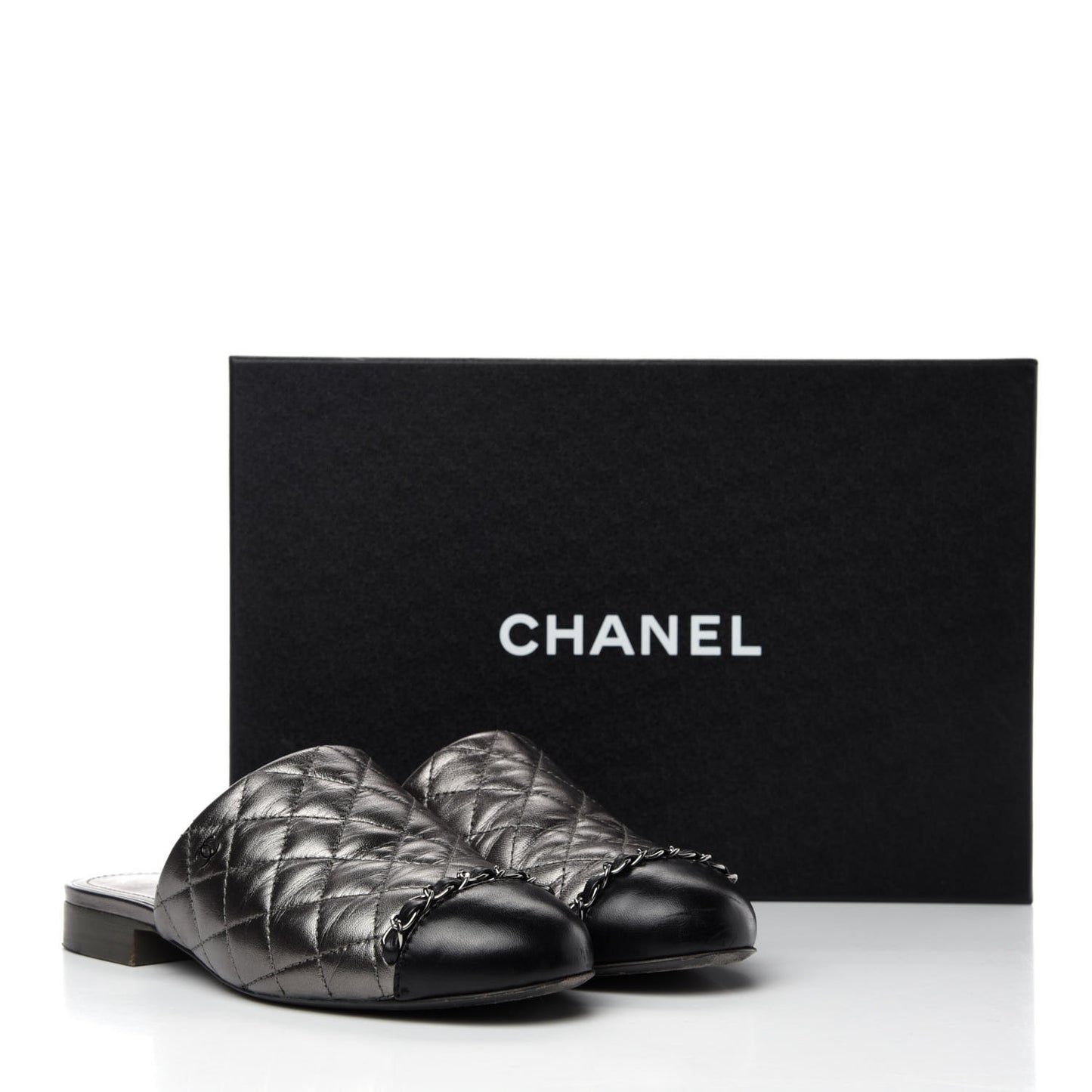 Calfskin Quilted CC Chain Mules 35 Silver