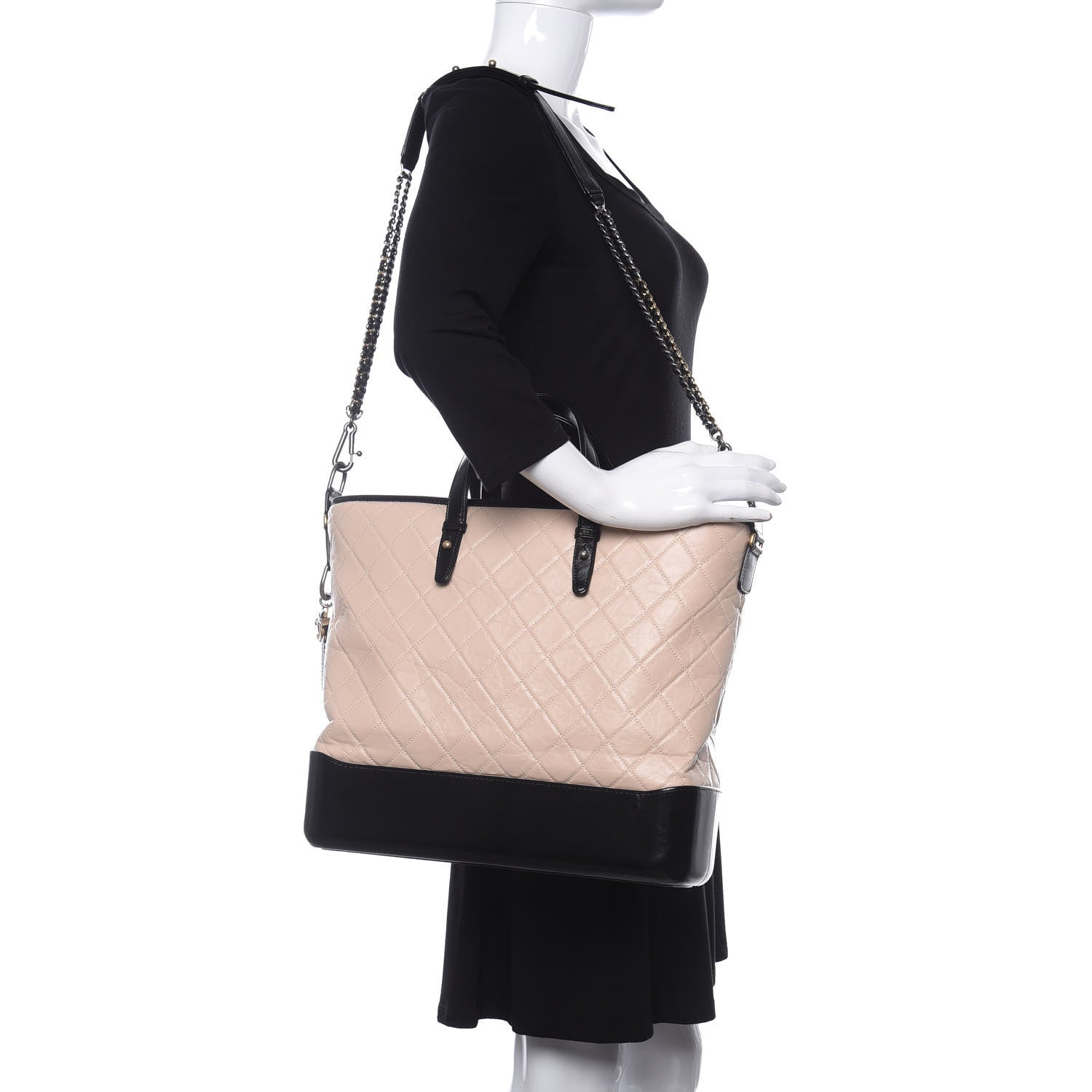 Chanel Aged Calfskin Quilted Large Gabrielle Shopping Tote Beige Black 2 of 10