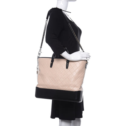 Chanel Aged Calfskin Quilted Large Gabrielle Shopping Tote Beige Black 2 of 10
