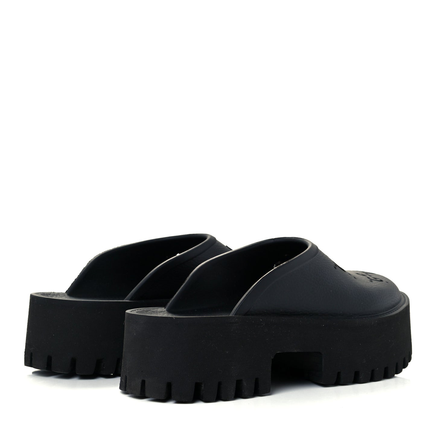 Rubber GG Monogram Perforated Elea Platform 55mm Lug Sole Sandals 38 Black