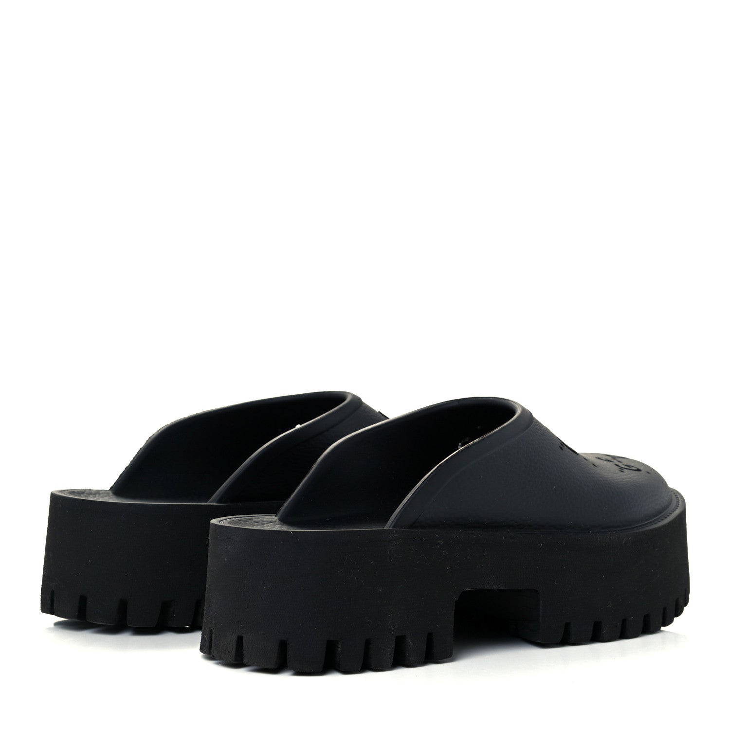 Gucci Rubber GG Monogram Perforated Elea Platform 55mm Lug Sole Sandals 38 Black 4 of 11