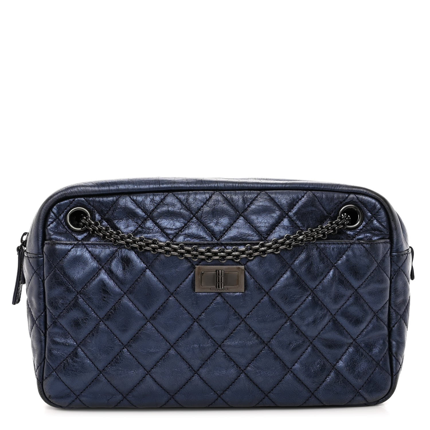 Chanel Metallic Aged Calfskin Quilted Medium Reissue Camera Case Bag Blue 1 of 11