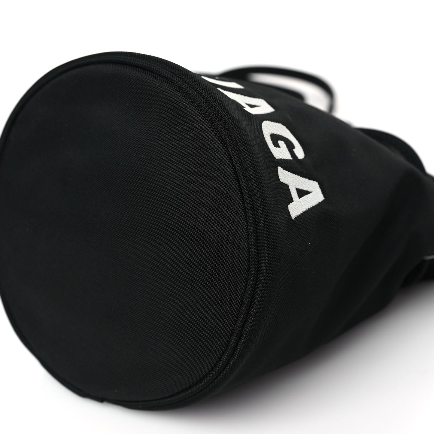 Recycled Sport Nylon Logo Embroidered Wheel Drawstring Bucket Bag XS Black