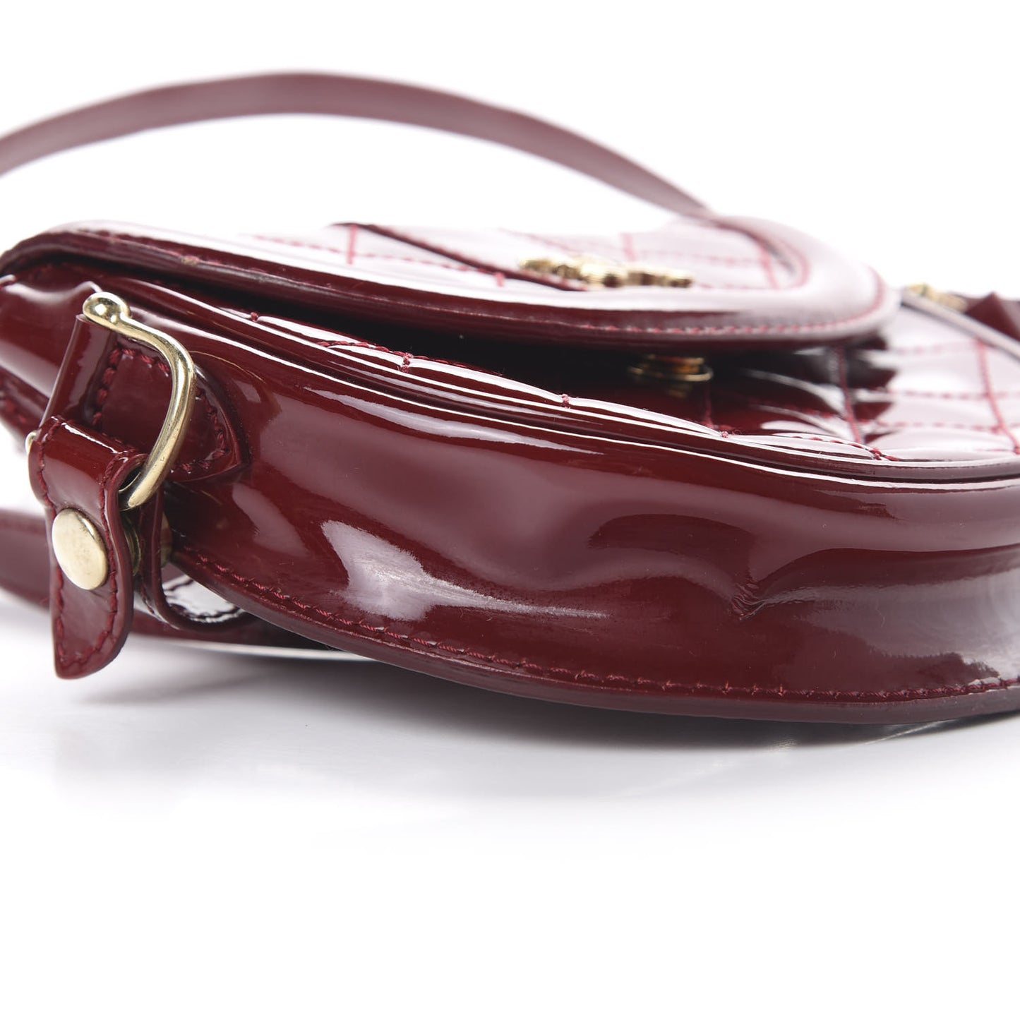 Patent Calfskin Quilted Mini Crossbody Bag Dark Red