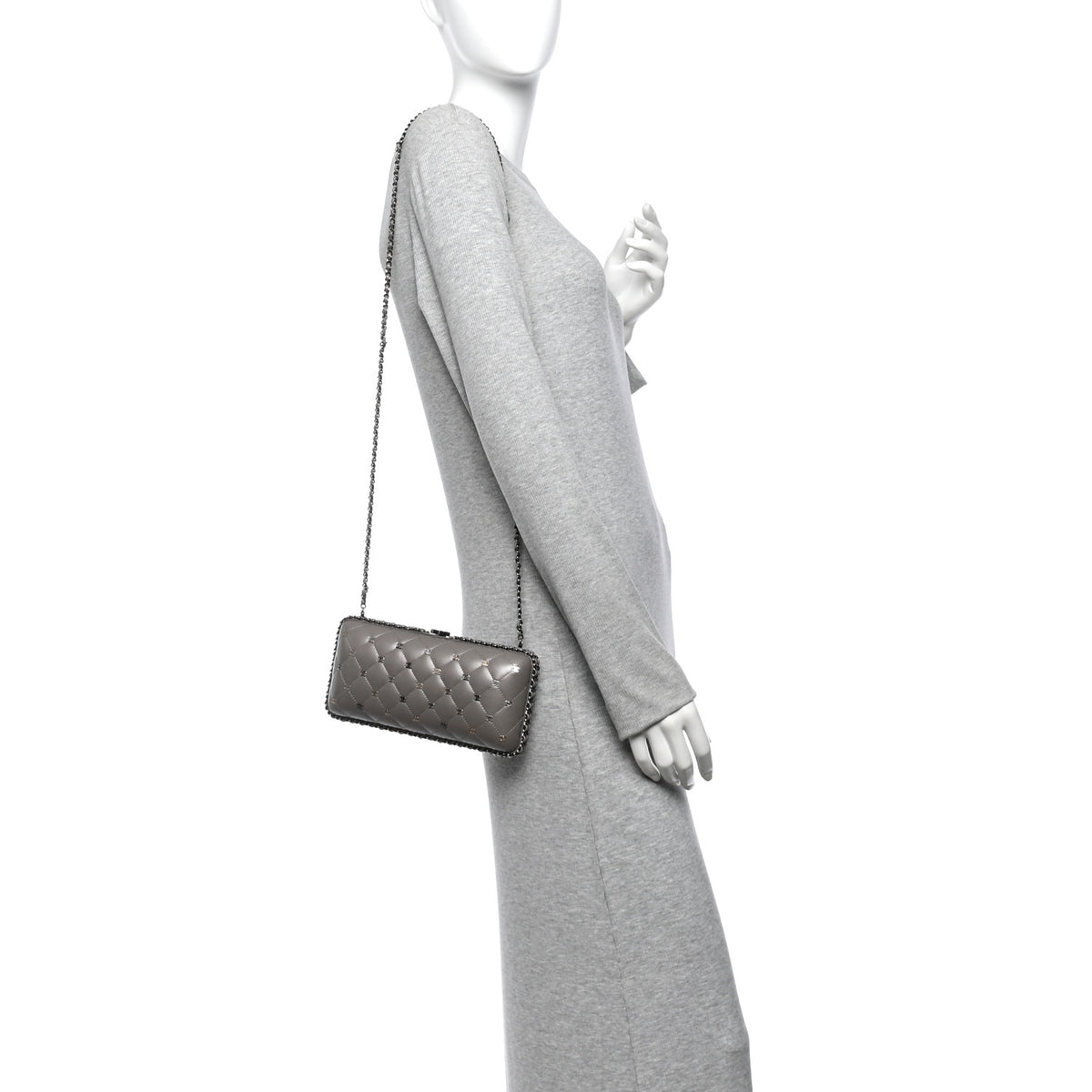 Chanel Lambskin Quilted CC Studded Chain Around Clutch Grey 2 of 12