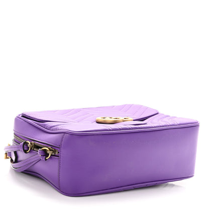 Gucci Calfskin Matelasse Sylvie Web Small GG Marmont Top Handle Shoulder Bag Shine Purple 4 of 12