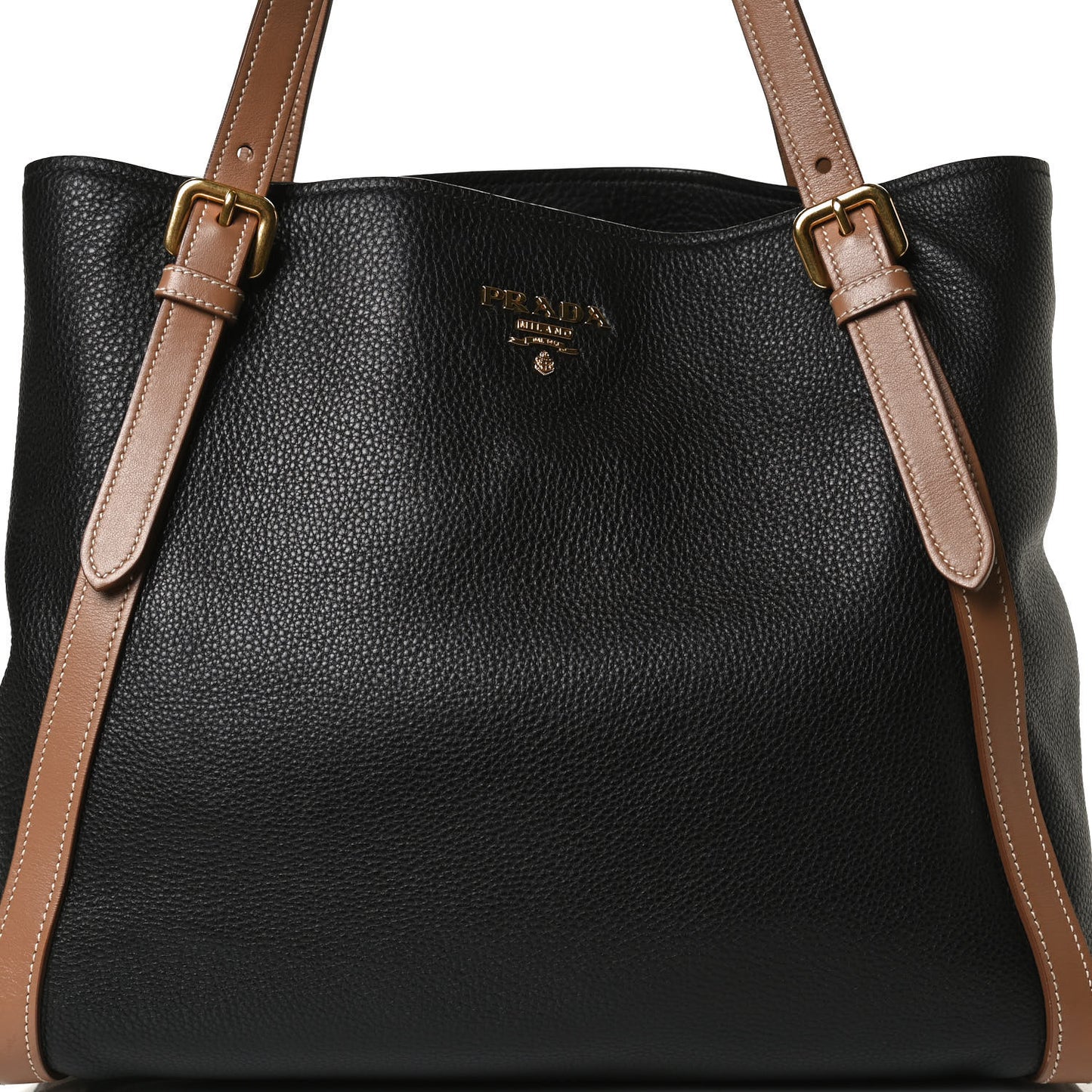 Vitello Phenix Shopping Tote Black Caramel