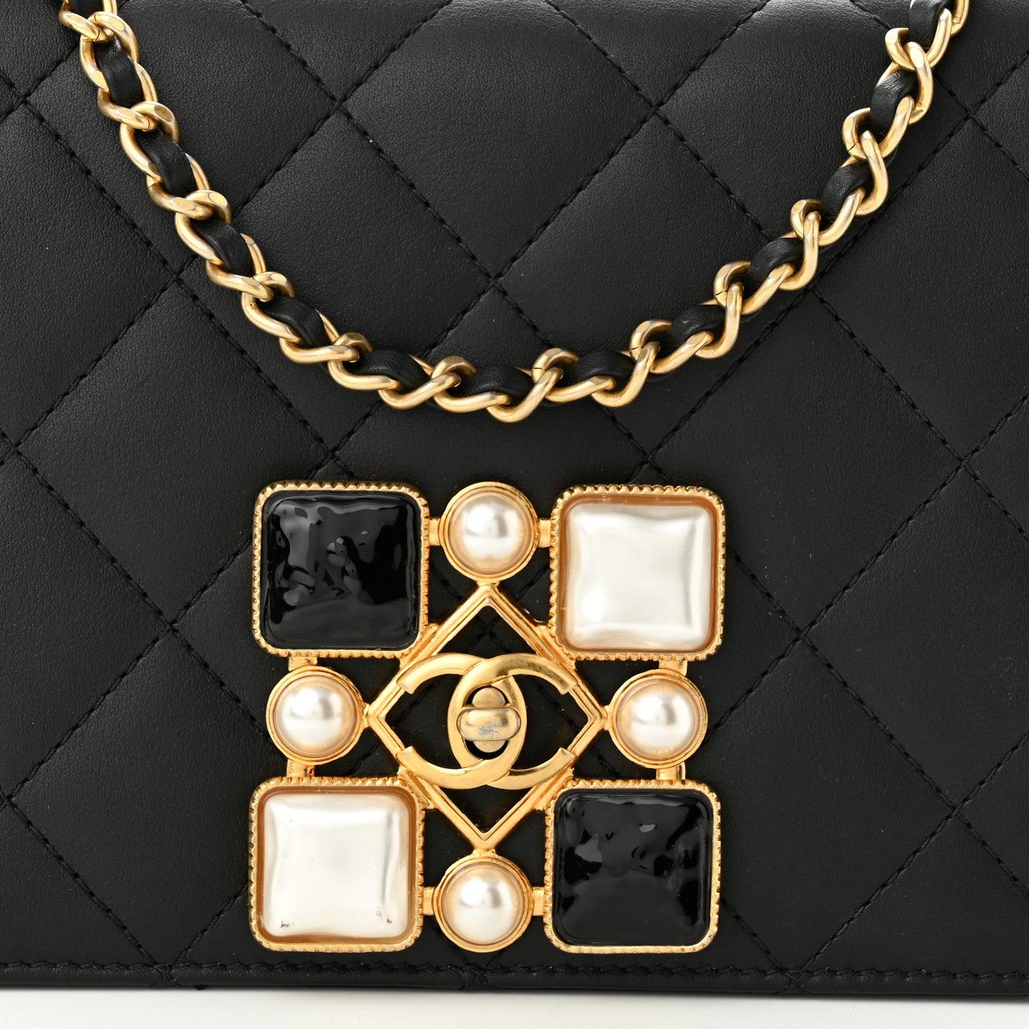 Chanel Calfskin Quilted Crystal Pearl Small Flap Bag Black 7 of 10