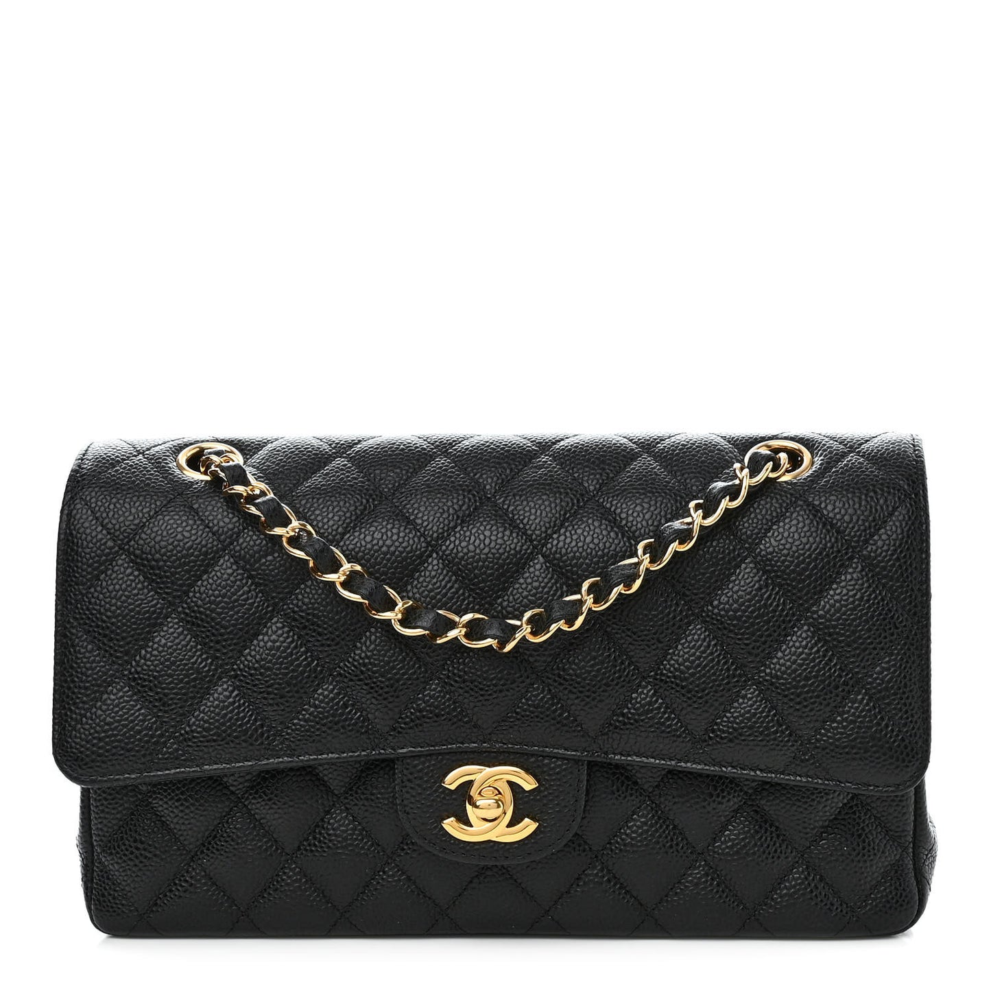 Caviar Quilted Medium Double Flap Black