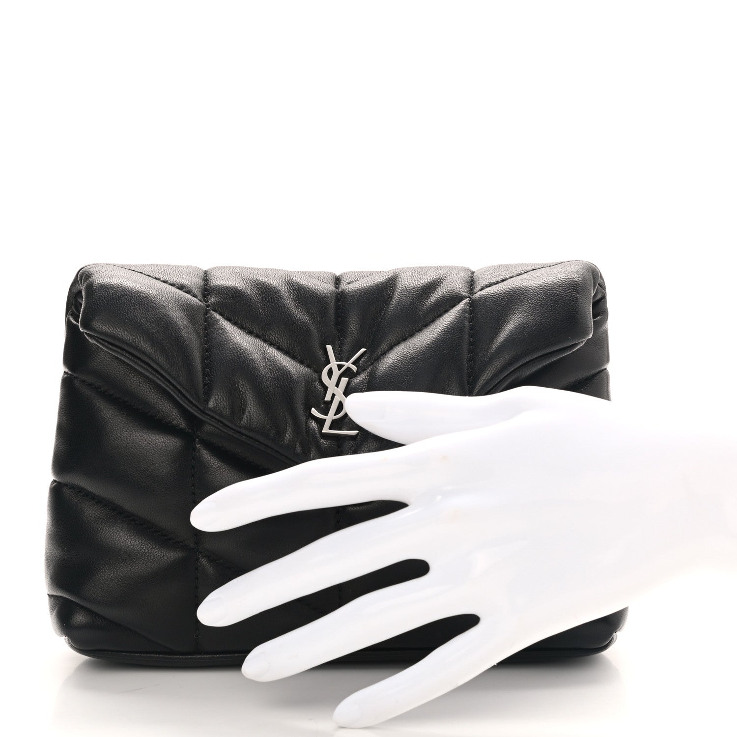 Saint Laurent Lambskin Monogram Loulou Puffer Pouch Clutch Black 2 of 9