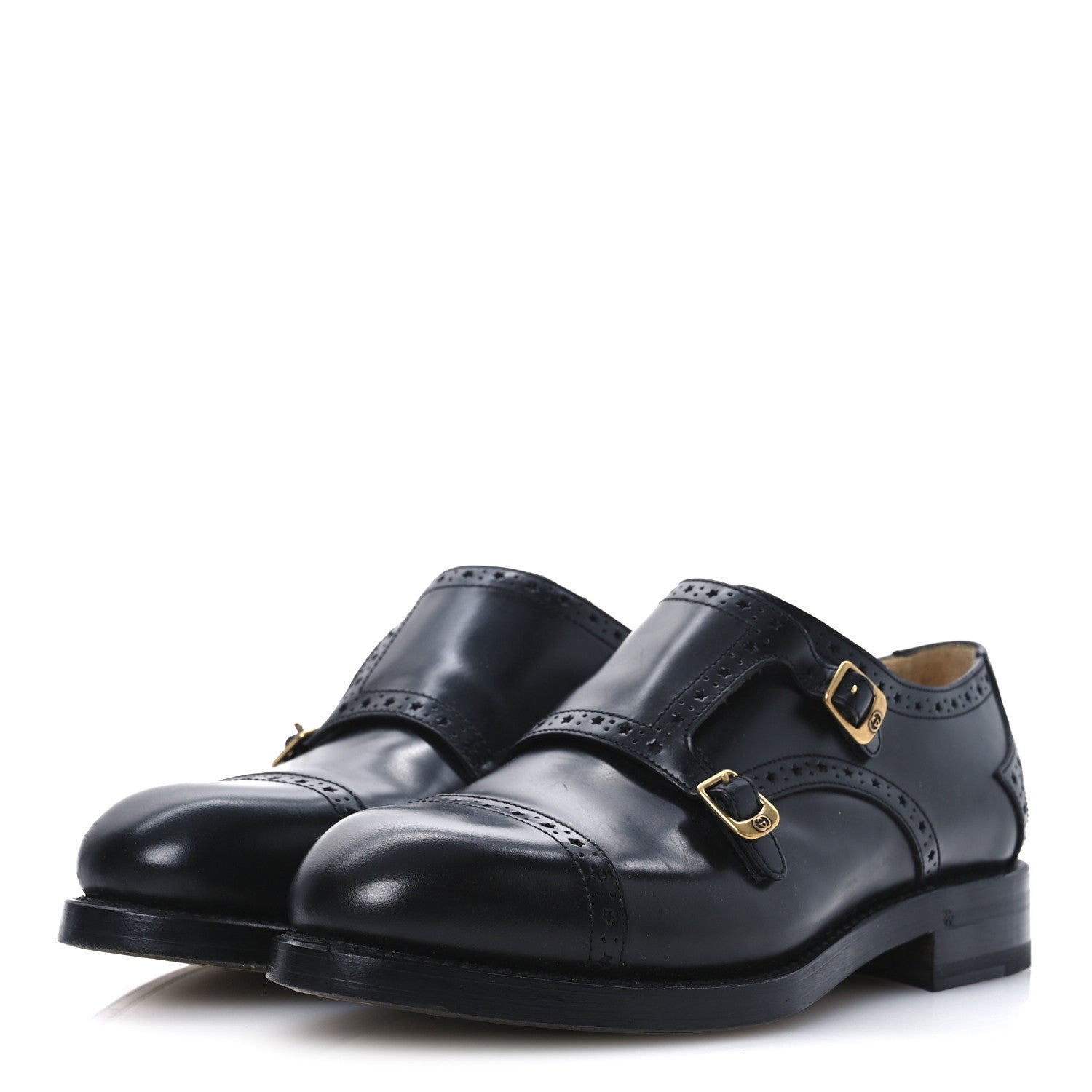 Gucci Calfskin Mens Double Monk Strap Loafers 8 Black 4 of 11