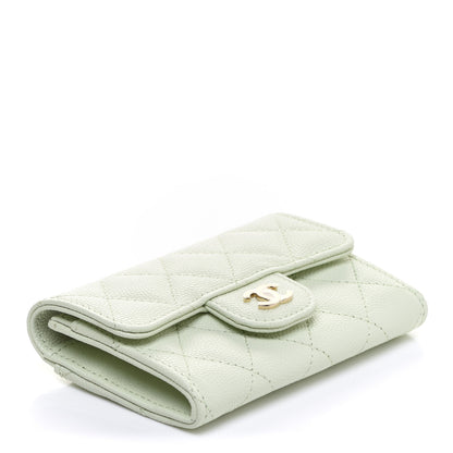 Chanel Caviar Quilted Flap Card Holder Wallet Light Green 4 of 10