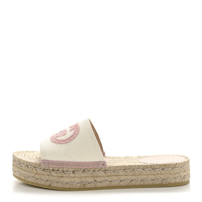 Gucci Canvas Interlocking G Espadrille Slide Sandals 38 Mystic White Shell 1 of 10