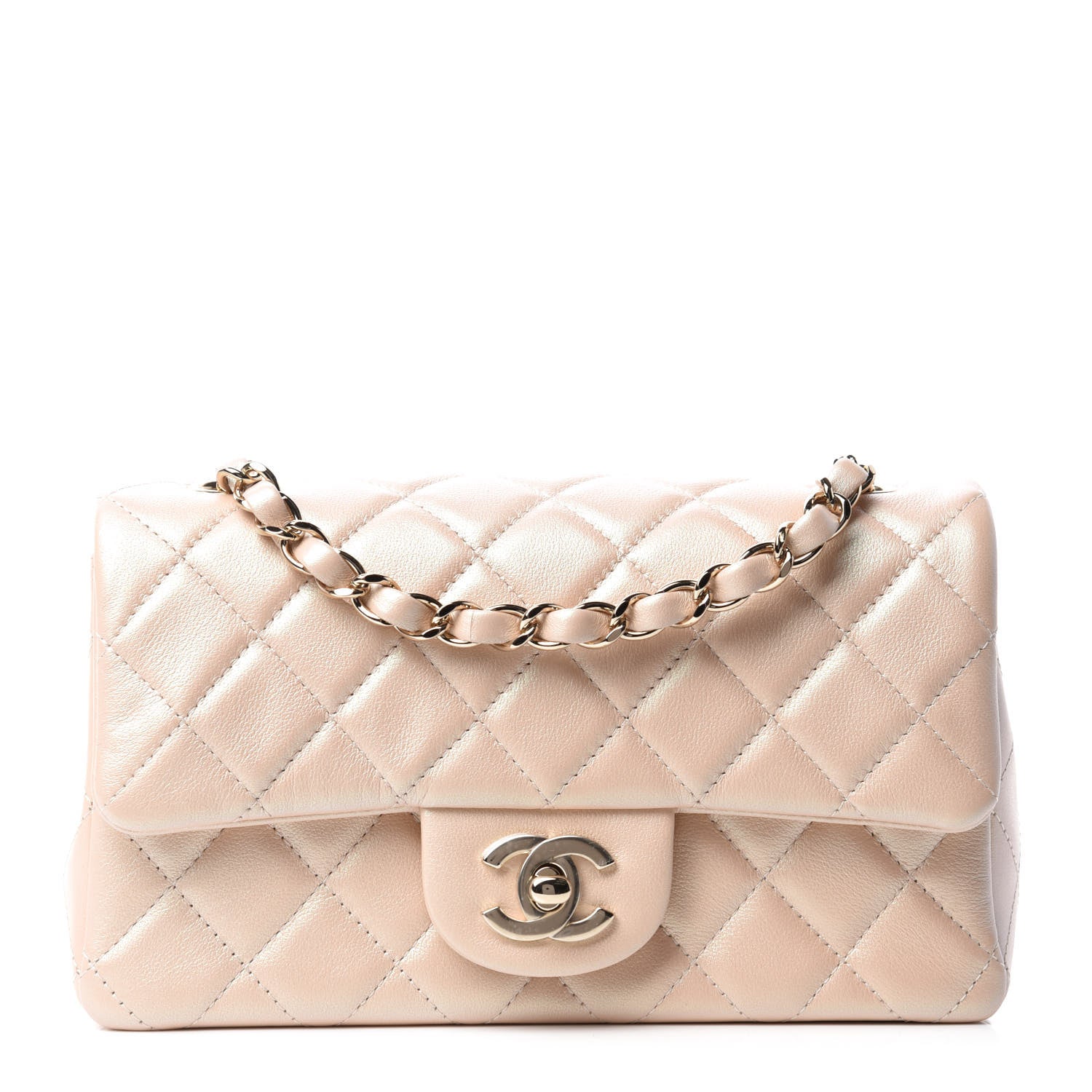 Chanel Iridescent Calfskin Quilted Mini Rectangular Flap Beige 1 of 10