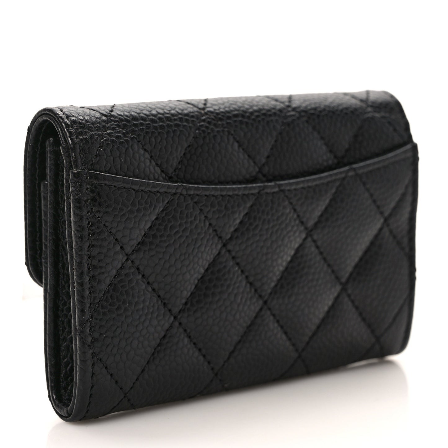 Caviar Quilted Flap Card Holder Wallet Black