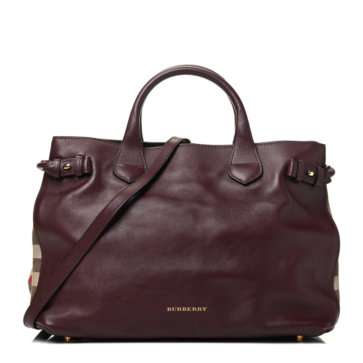 Burberry Smooth Calfskin House Check Medium Banner Tote Deep Claret 1 of 10