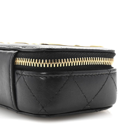 Chanel Lambskin Metal Quilted Extra Mini Vanity Case With Chain Black Gold 10 of 10