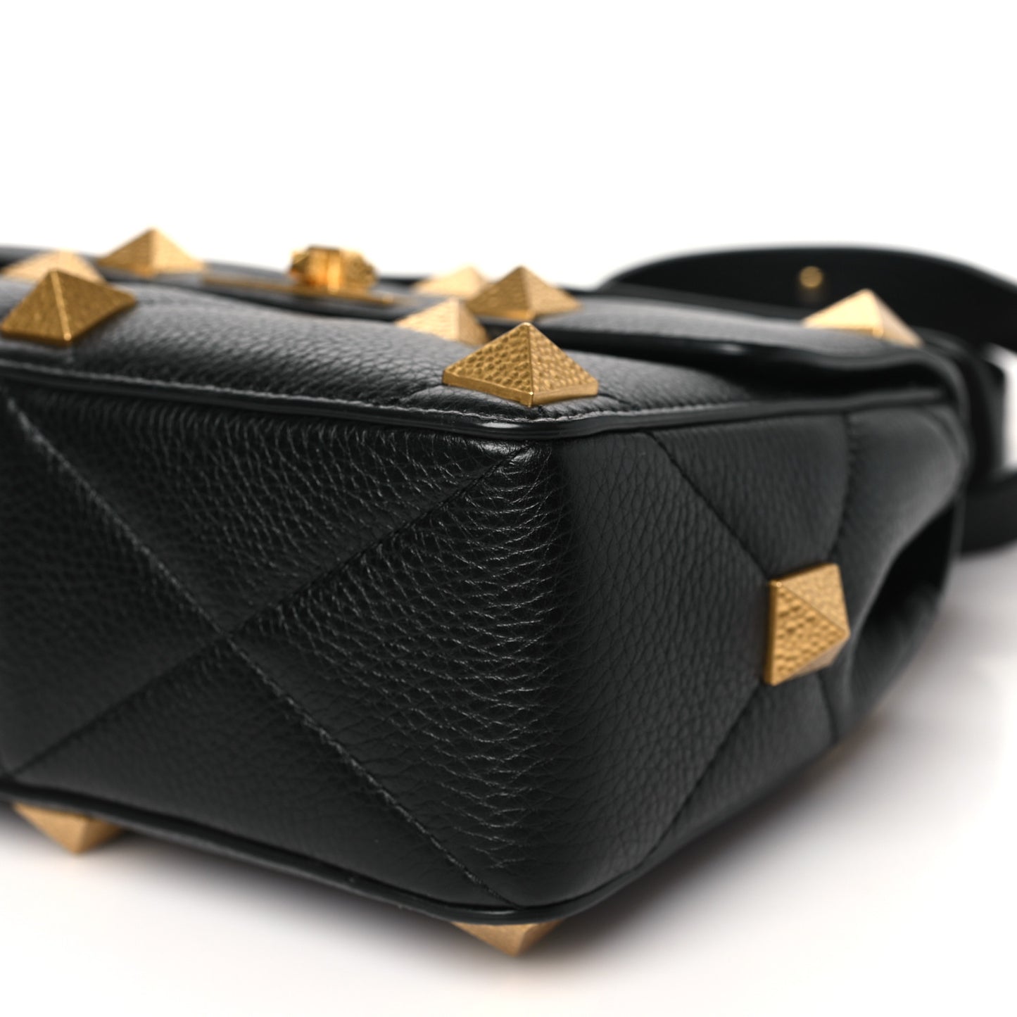 Grained Calfskin Medium Roman Stud Shoulder Bag Black