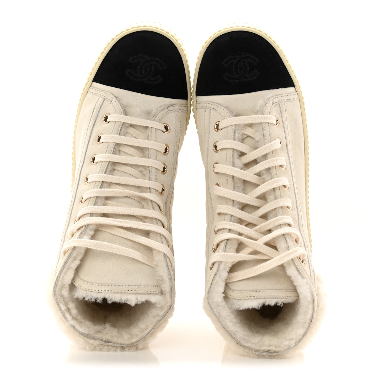 Kid Suede Shearling Sheepskin Lace Up Boots 38 Ivory White Black
