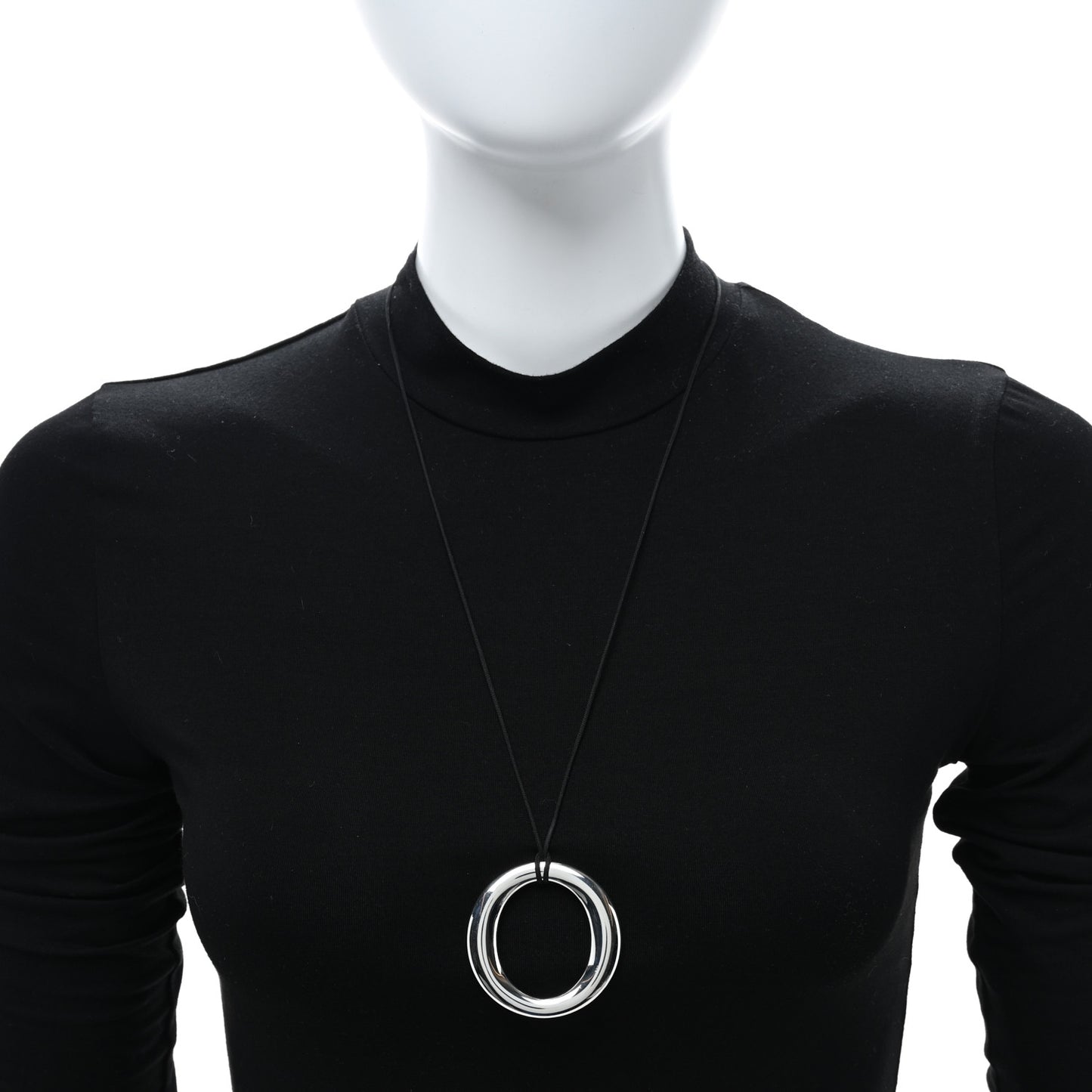 Sterling Silver Large Elsa Peretti Sevillana Pendant Cord Necklace