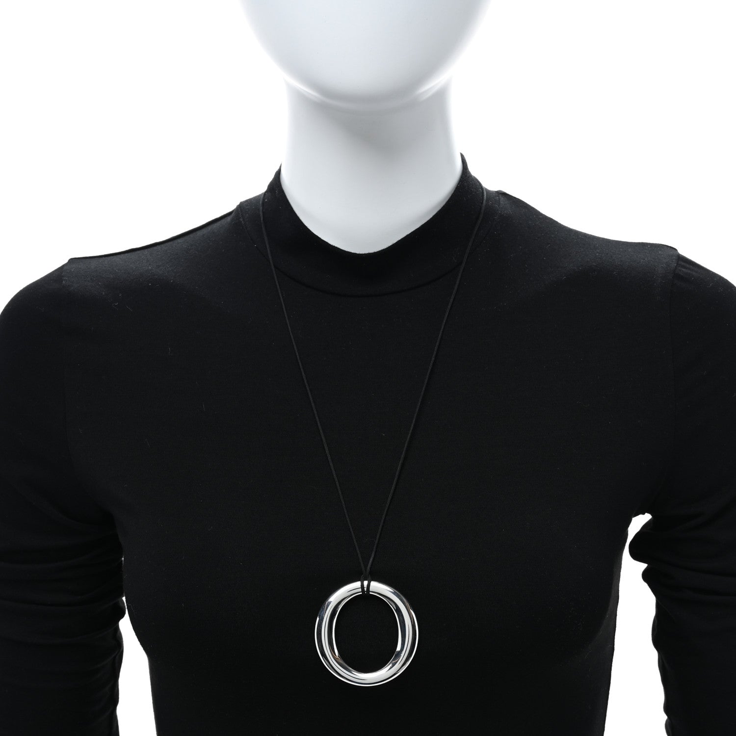 Tiffany Sterling Silver Large Elsa Peretti Sevillana Pendant Cord Necklace 2 of 4