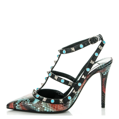 Valentino Garavani Python Rockstud Rolling Ankle Strap Pumps 38.5 Red Multi 1 of 8