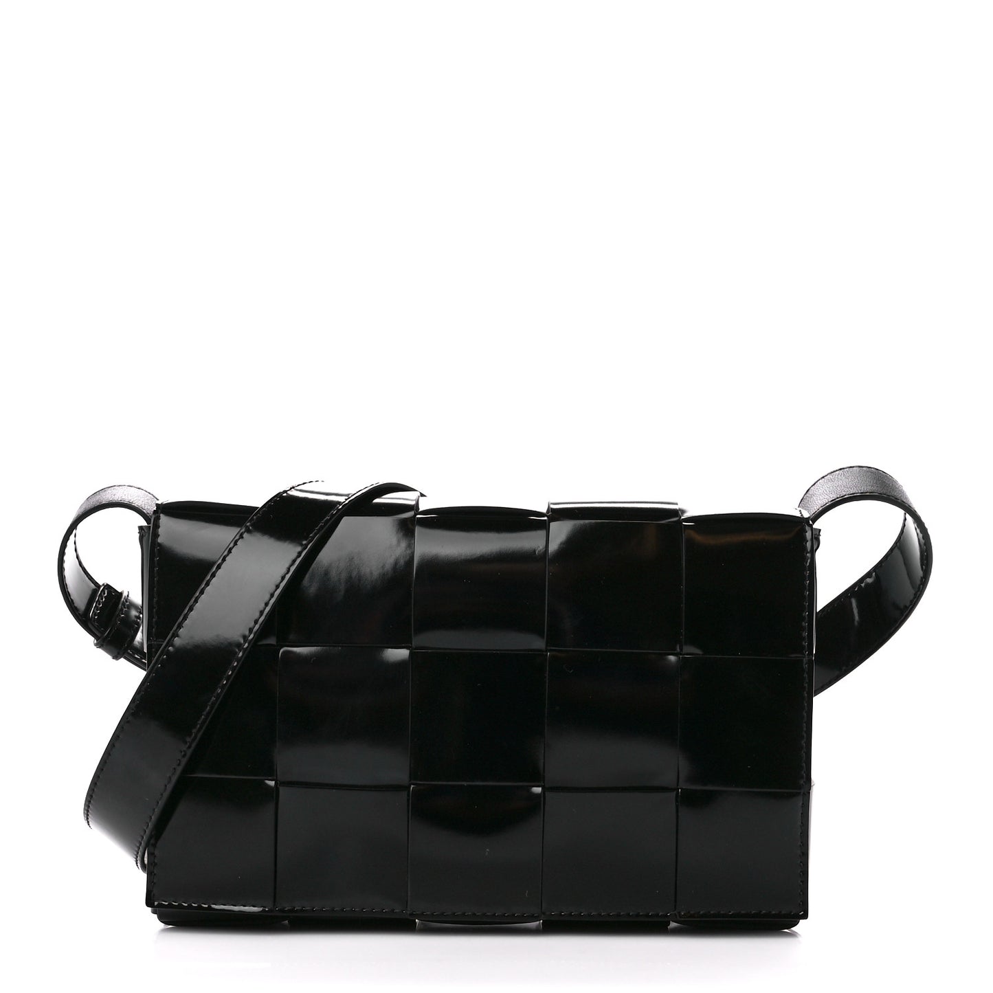 Patent Maxi Intrecciato Cassette Crossbody Bag Black