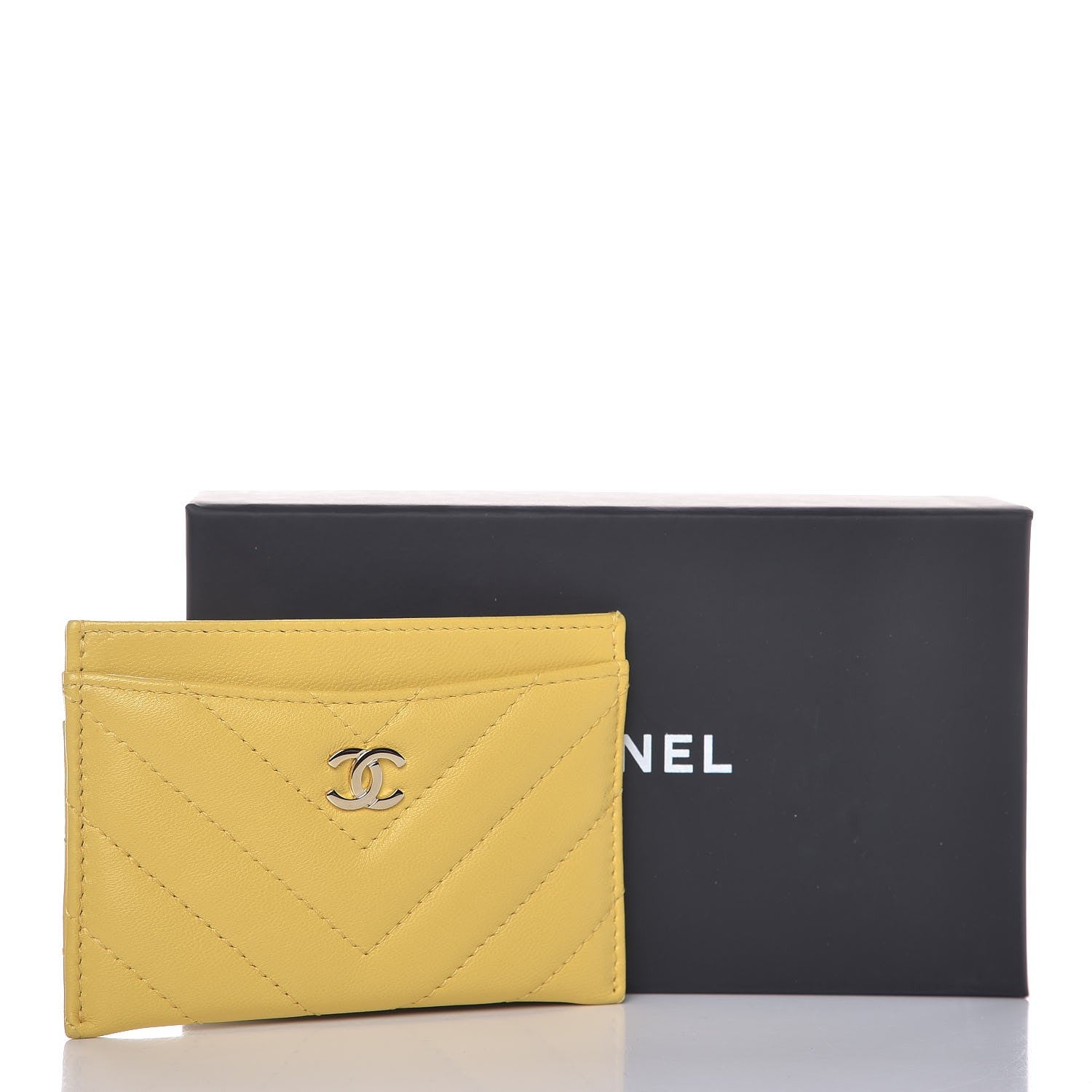 Chanel Lambskin Chevron Quilted Card Holder Yellow 9 of 9