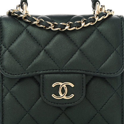 Chanel Iridescent Lambskin Quilted Top Handle Flap Clutch With Chain Dark Green 8 of 9