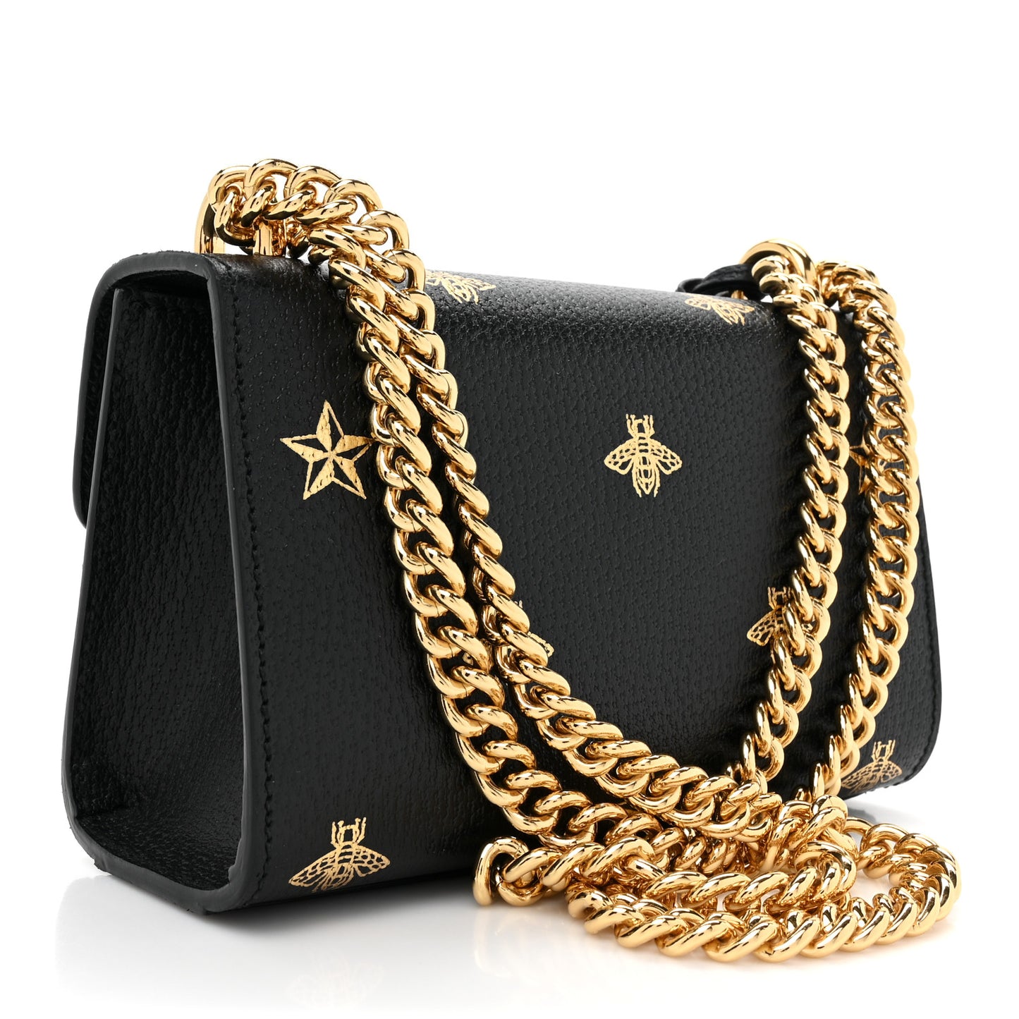 Grained Calfskin Bee Star Small Padlock Shoulder Bag Black