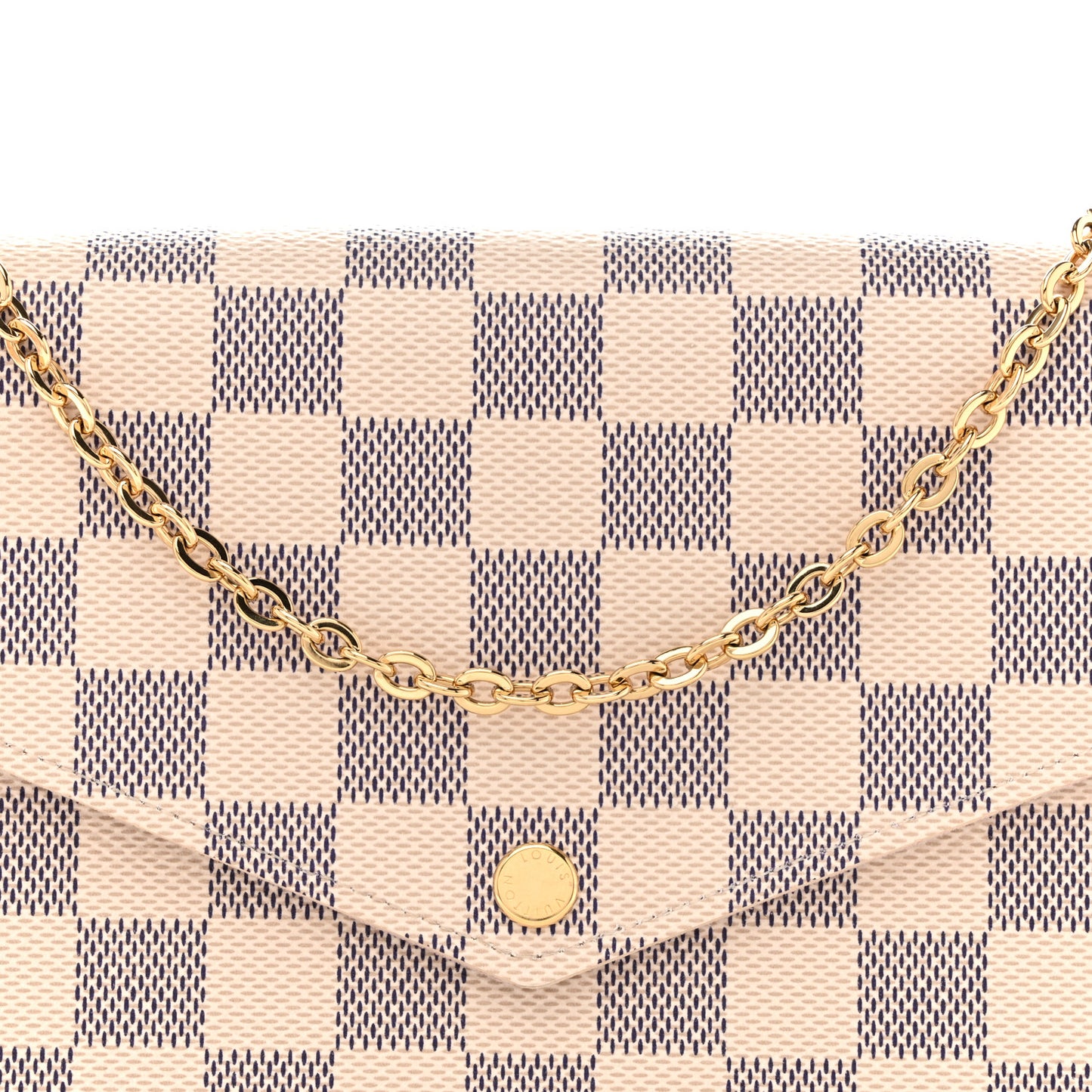 Damier Azur Pochette Felicie Chain Wallet Rose Ballerine
